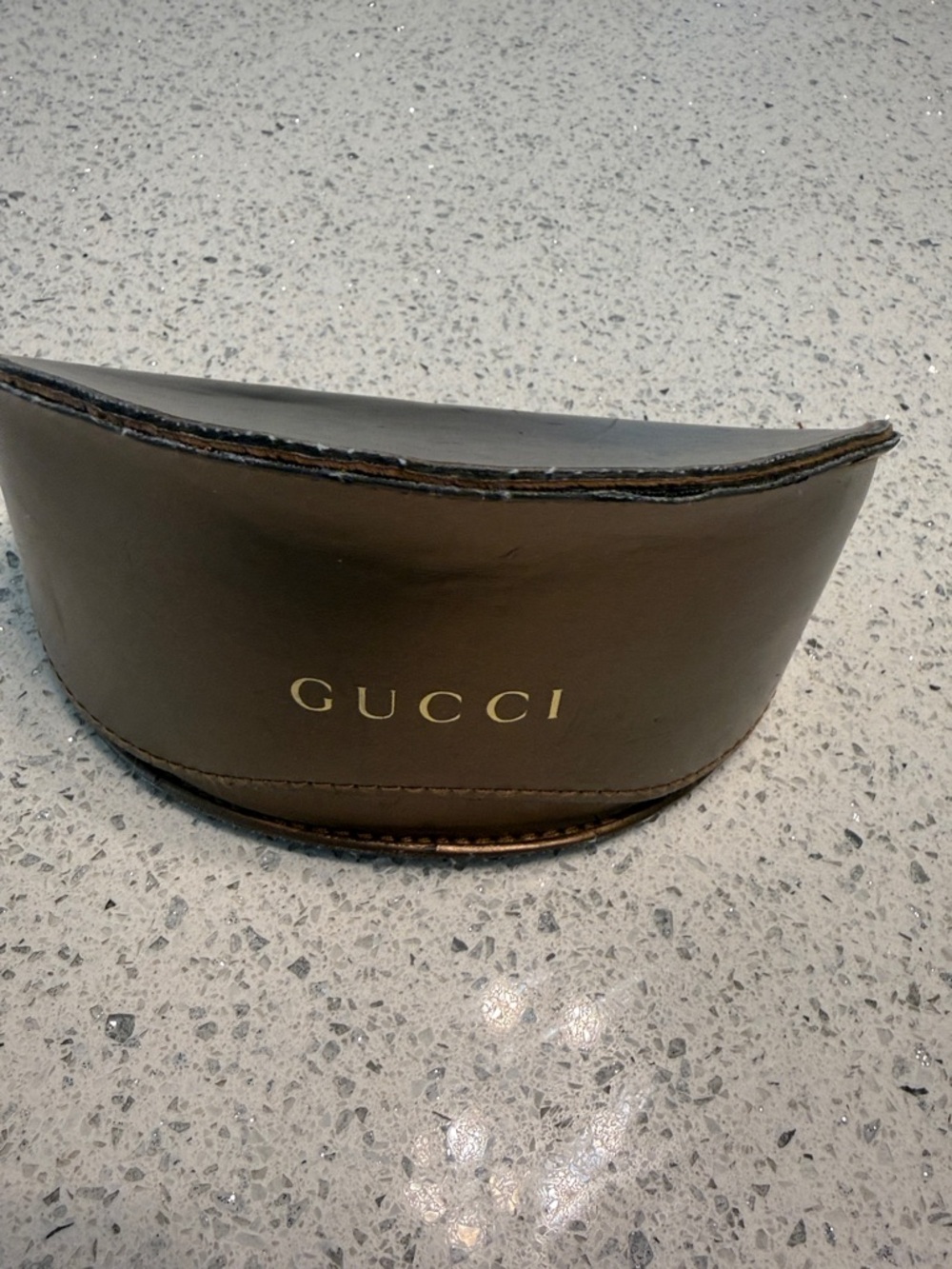 Gucci Brown Leather Eyewear Case with Gold Logo